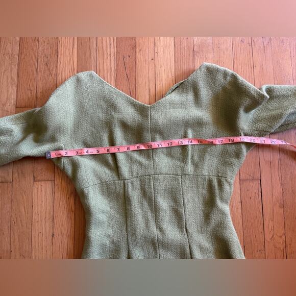 50s Vintage Green Knit Wiggle Dress with Fur Cuffs - Picture 5 of 10